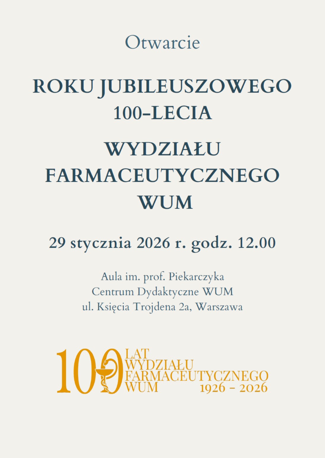 Otwarcie Roku Jubileuszowego 100-lecia Wydziału Farmaceutycznego