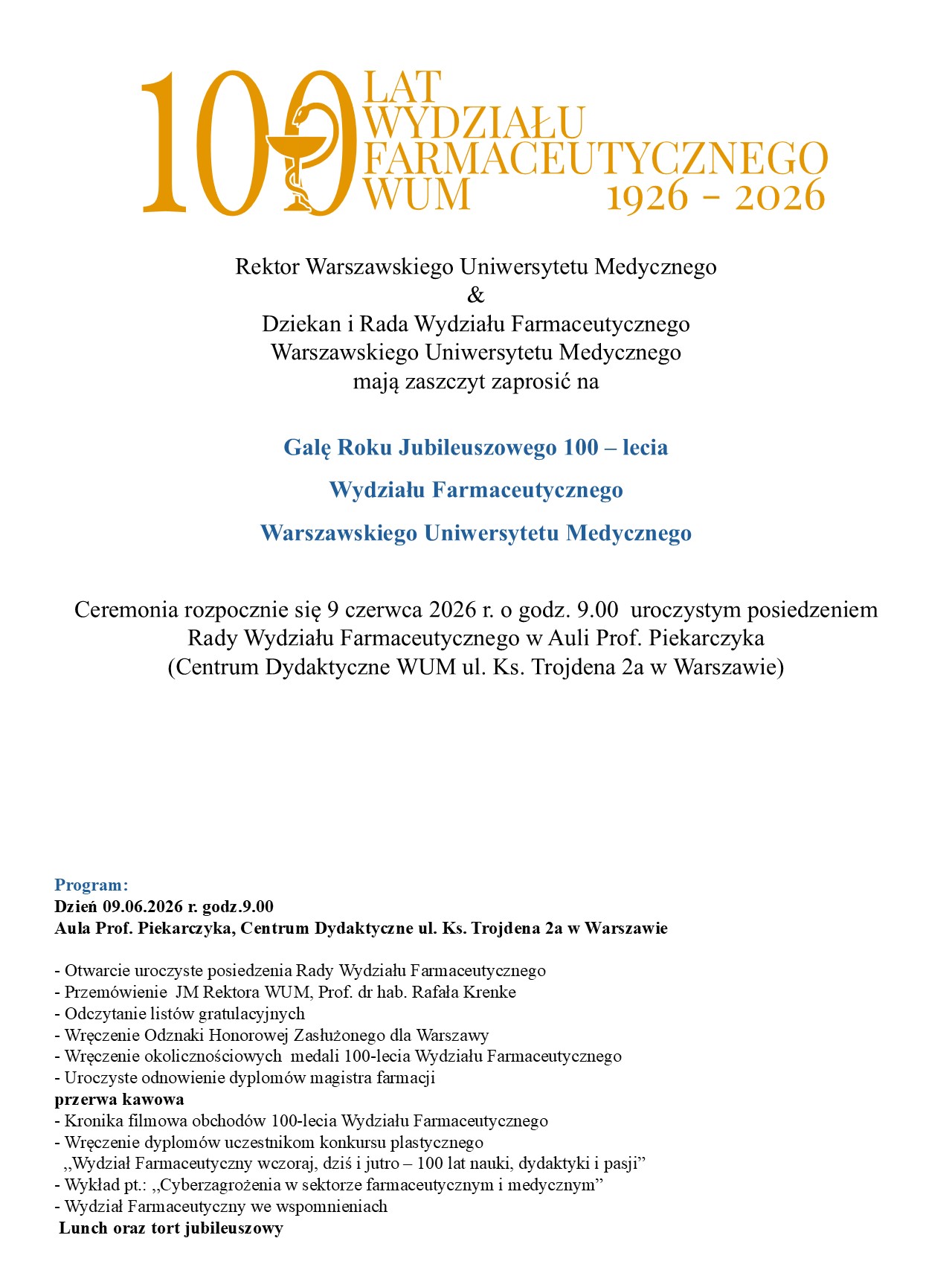 Gala Roku Jubileuszowego 100-lecia Wydziału FArmaceutycznego